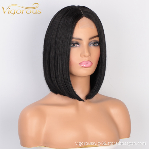 High Quality Cheap Price Black Color Middle Part Natural Hairline Straight Wave For Black Women Lace Front Synthetic hair Wigs